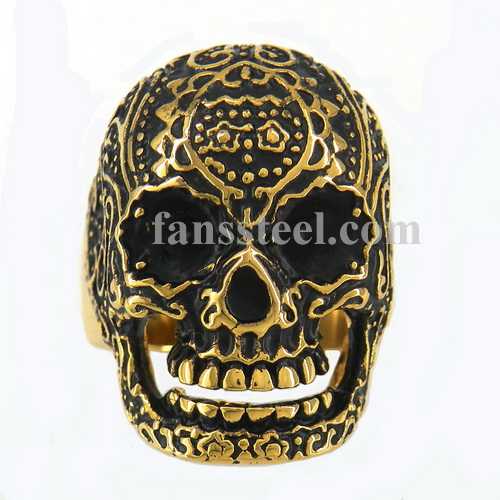 FSR11W24 Gold plating tribal flower skull Ring - Click Image to Close